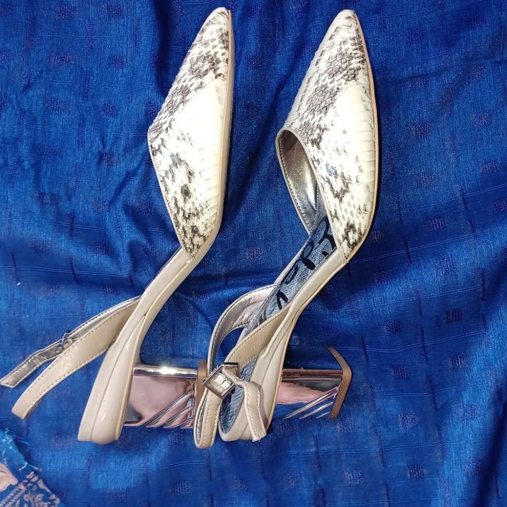 Sam Edelman alligator skin leather shoes with metallic block heel‎ 8.5 - Picture 2 of 3